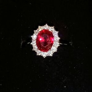 Elegant 2.6ct S925 Sterling Silver Oval Lab Grown Red Ruby Ring Size 8